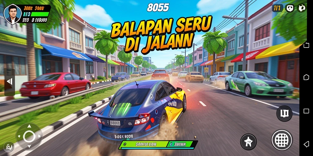 Screenshot utama 8055 menampilkan aksi balapan yang seru.