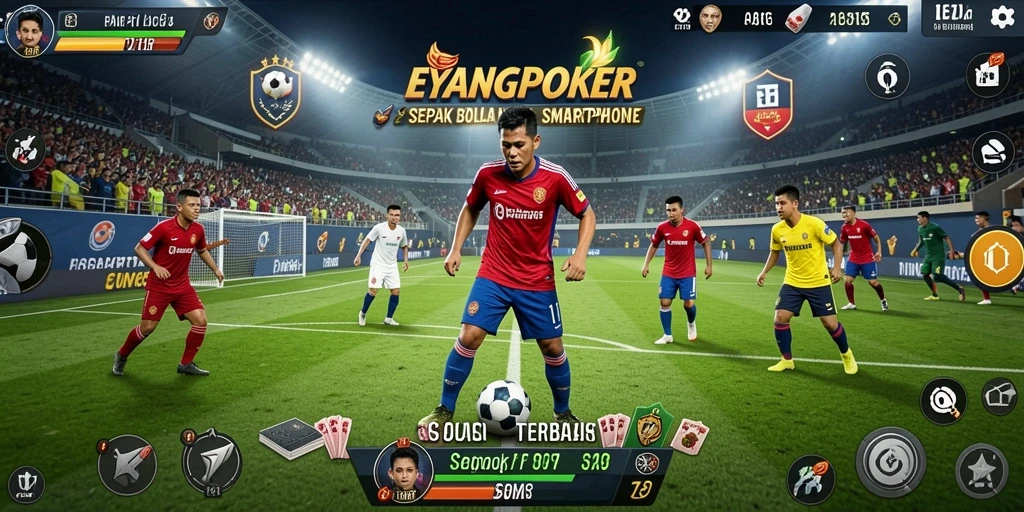 Screenshot gameplay EYANGPOKER dengan aksi sepak bola yang mendebarkan.