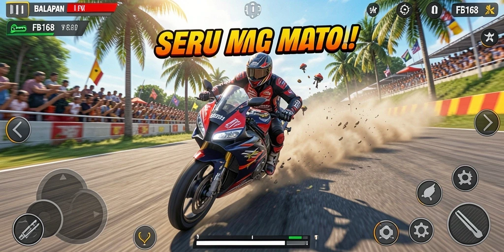 Screenshot FB168 menampilkan aksi balapan motor yang intens.