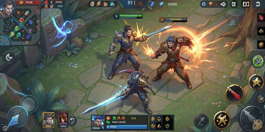 Gameplay PK95 dengan pertarungan seru antar hero.