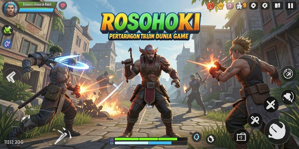 Tampilan gameplay ROSOHOKI yang penuh aksi dan pertarungan mendebarkan.