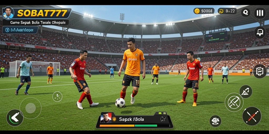 Screenshot gameplay SOBAT777 menampilkan aksi sepak bola yang mendebarkan.