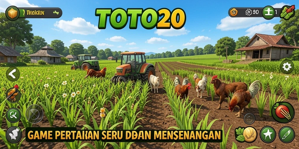 Tampilan luar permainan TOTO20 dengan aktivitas bertani yang menarik.